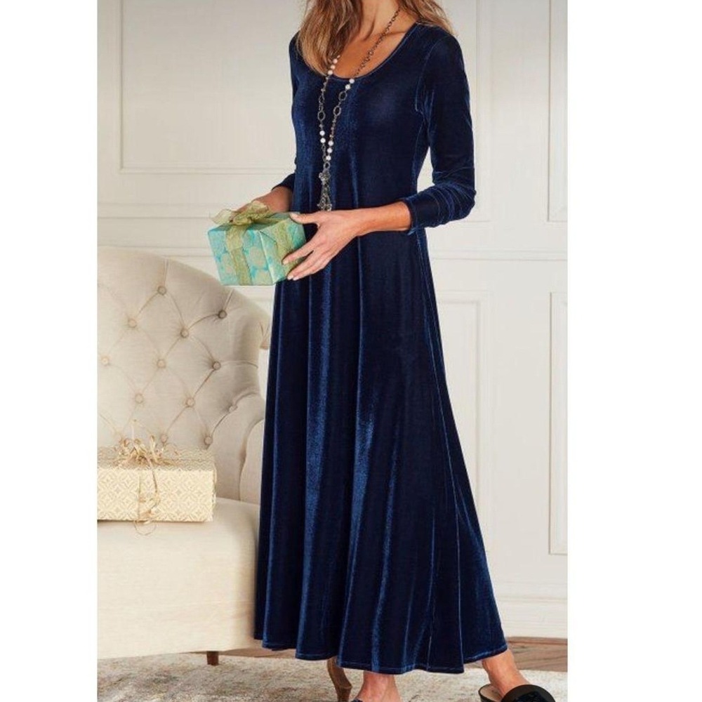 Soft Surroundings Deep Blue Velvet Maxi Dress